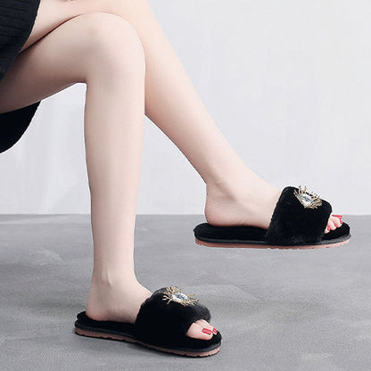Soft Beaded Tassel Evil Eye Fuzzy Slippers