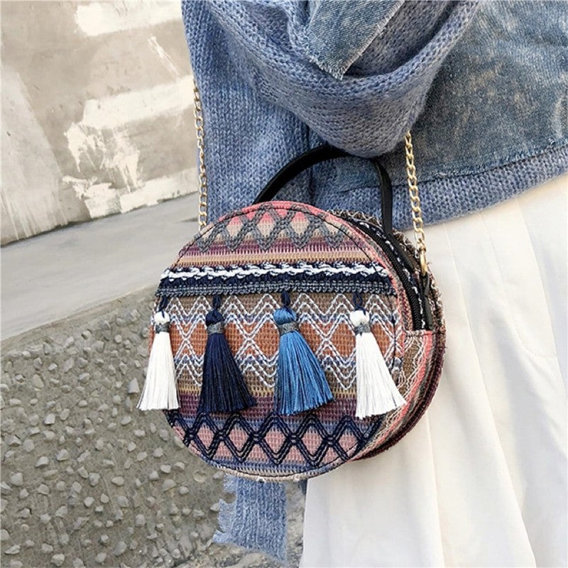 All-Match Zippered Casual Print Round Bag