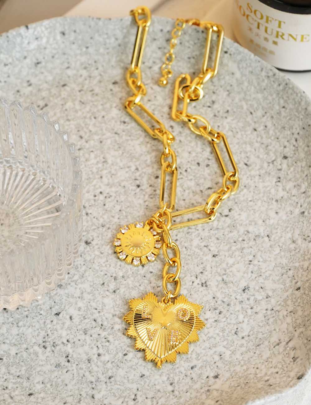 Gold Plated Sun Heart Pendant Necklace