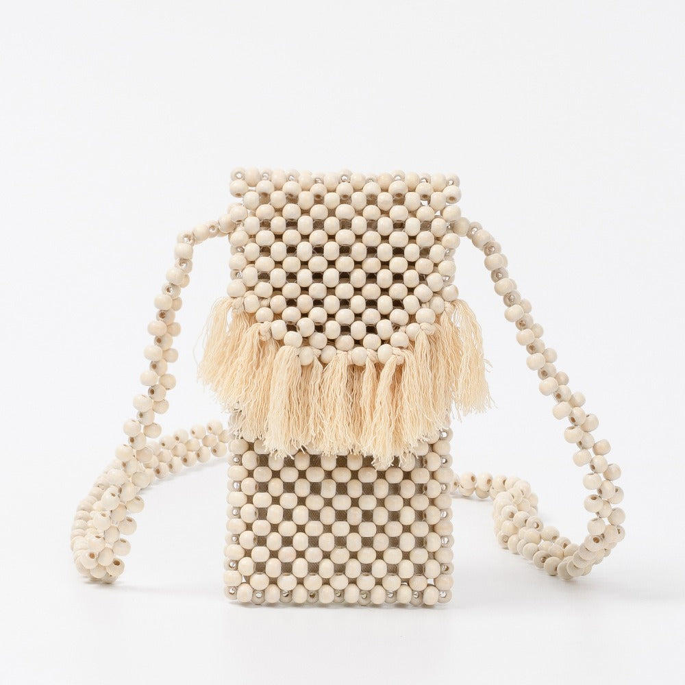 Tassel Hollow Out Beaded Shoulder Bag