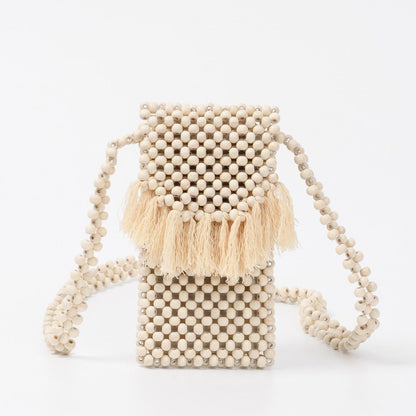 Tassel Hollow Out Beaded Shoulder Bag