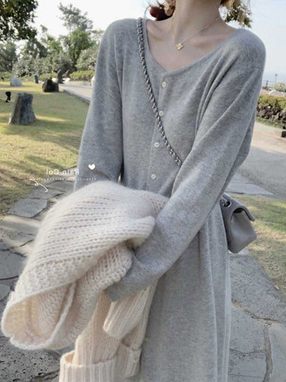 Original Solid Bandage Buttoned Sweater Dress