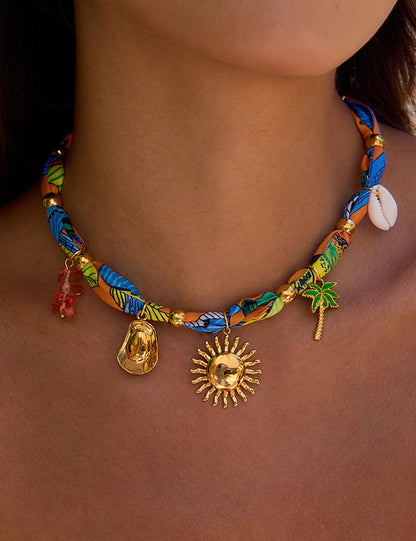 Beach Style Gold Pendant Scarf Necklace