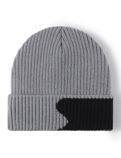 Spliced Color Knit Hat Padded Beanie