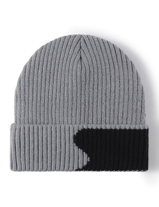 Spliced Color Knit Hat Padded Beanie