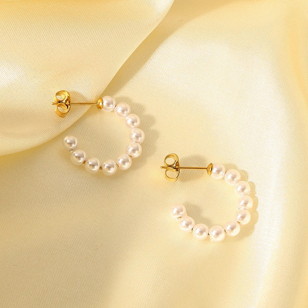 Pearl C-Shaped Elegant Stud Earrings