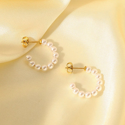 Pearl C-Shaped Elegant Stud Earrings