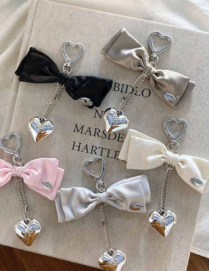 Elegant Stain Bow Knot Heart Chain Bag Charm