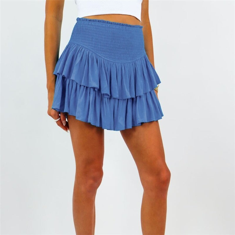 Stylish Solid Color Pleated Mini Skirt