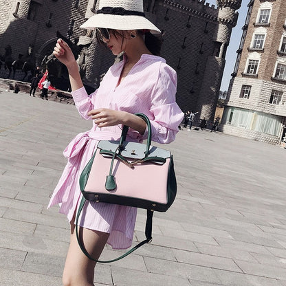 One Shoulder Lychee Pattern Birkin Bag