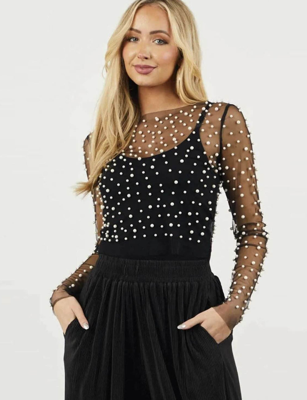 Pearl Studded See Through Top