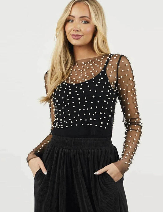 Pearl Studded See Through Top