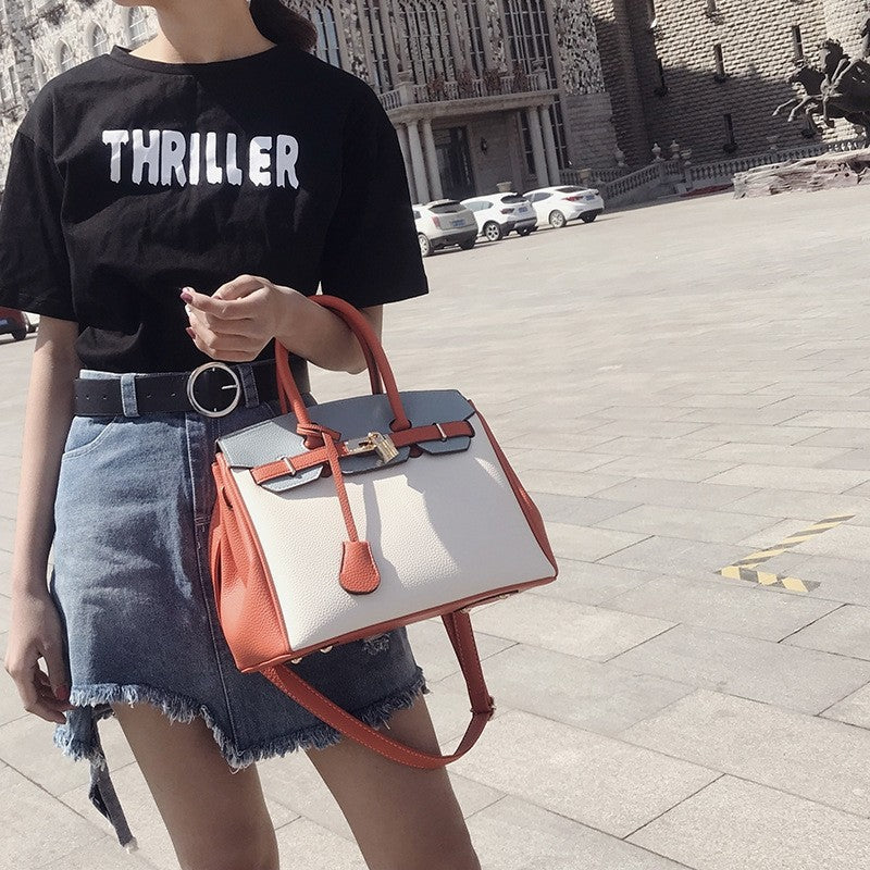One Shoulder Lychee Pattern Birkin Bag