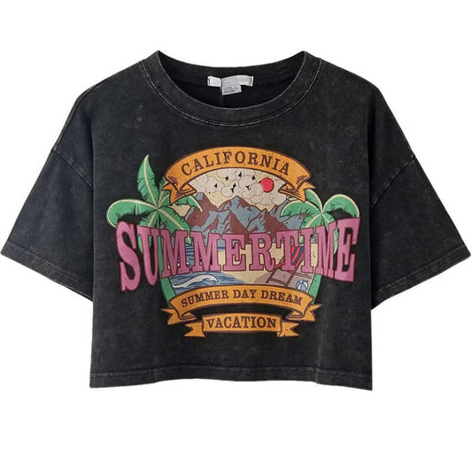 Vintage Distressed Printed Crew Neck T-Shirt
