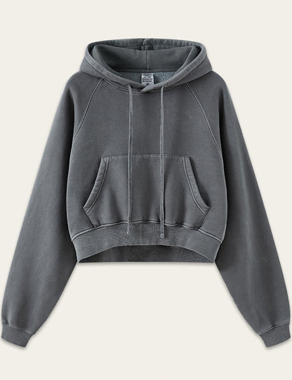 Simple Long Sleeve Drawstring Cropped Hoodie