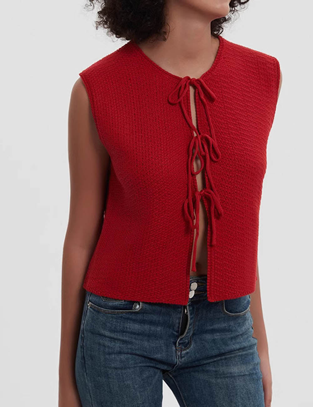 Round Neck Tie-Front Sleeveless Knit Vest