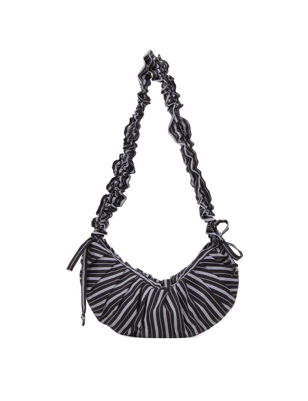 Ruched Striped Drawstring Casual Shoulder Bag