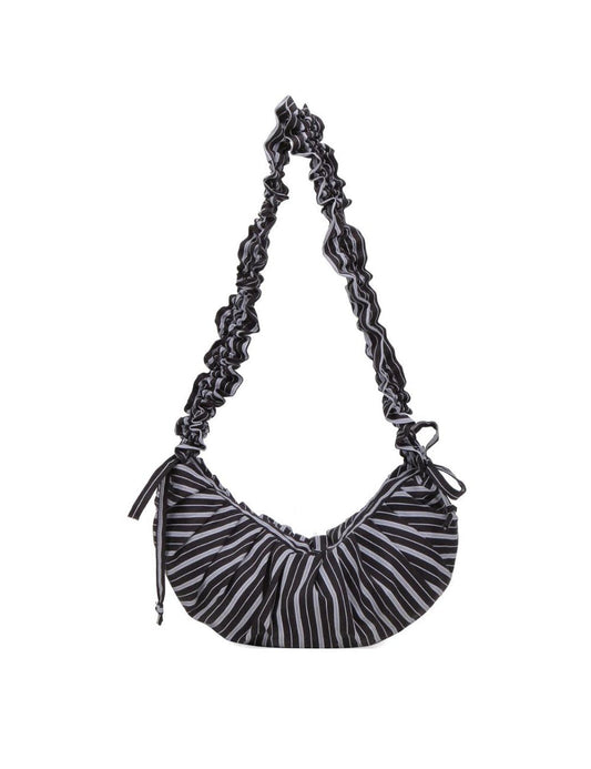 Ruched Striped Drawstring Casual Shoulder Bag
