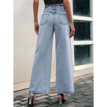 Simple And Classic Commuter High-Waisted Straight-Leg Slimming Loose Jeans