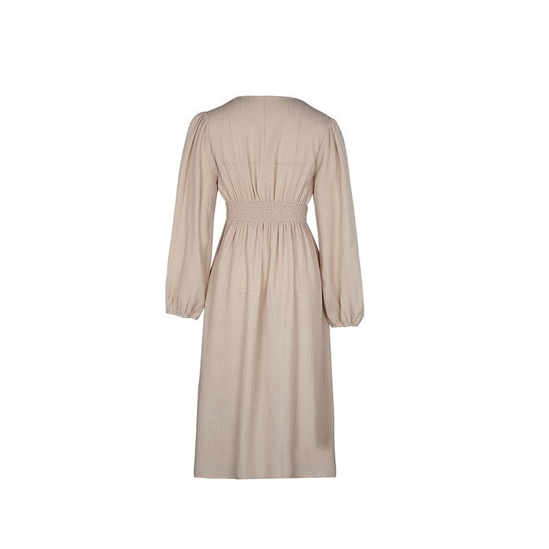 Solid Color Long Sleeves Front Slit A-Line Dress