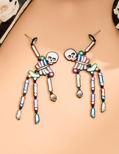 Rhinestone Skeleton Halloween Dangle Stud Earrings