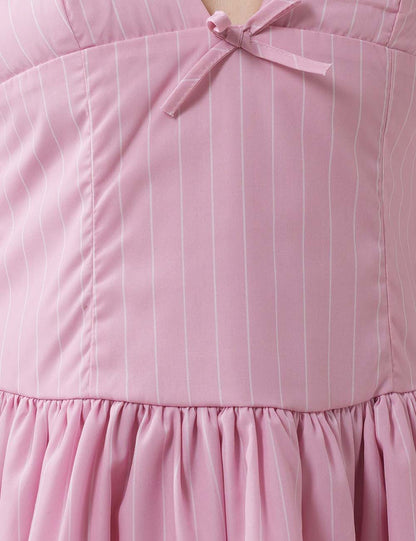 Bow Striped Spaghetti Mini Puffy Dresses