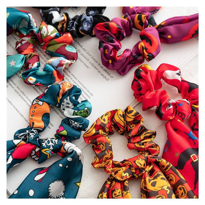 Halloween Printed Satin Scarf Scrunchies