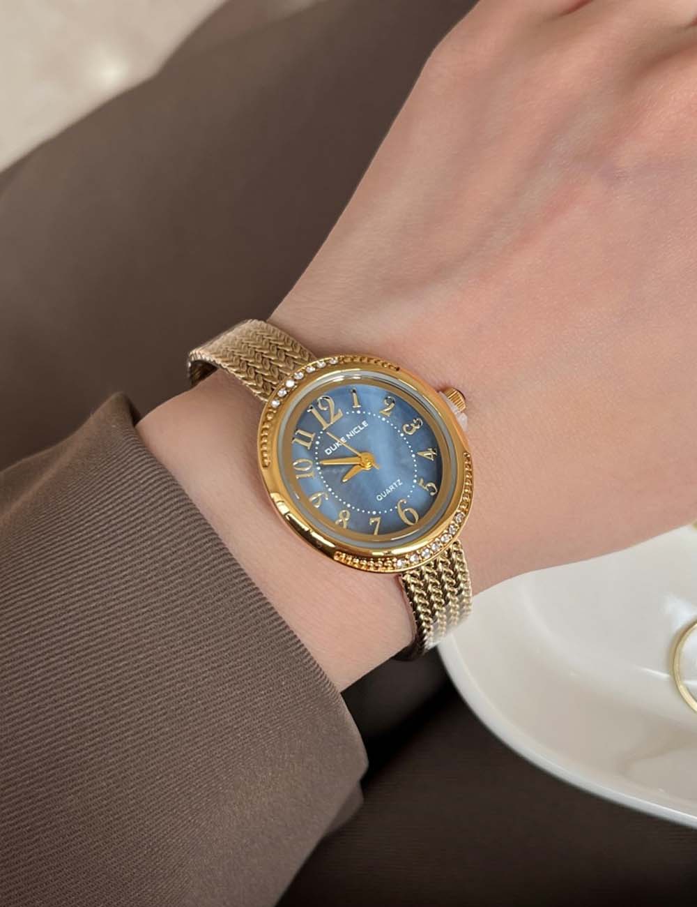 Vintage Crystal Bezel Oval Quartz Watch