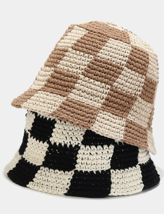 Crochet Knit Plaid Classic Bucket Hat