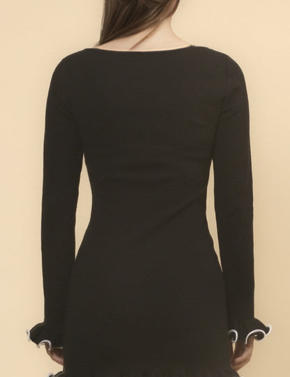 Floral Hem Slim Fit  Sexy Knit Mini Dress