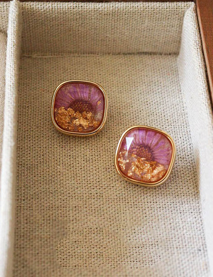 Vintage Floral Geometric Stud Earrings