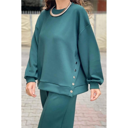 Solid Color Crewneck Long Sleeve Sweatshirt And Sport Pants Two Pieces Suit