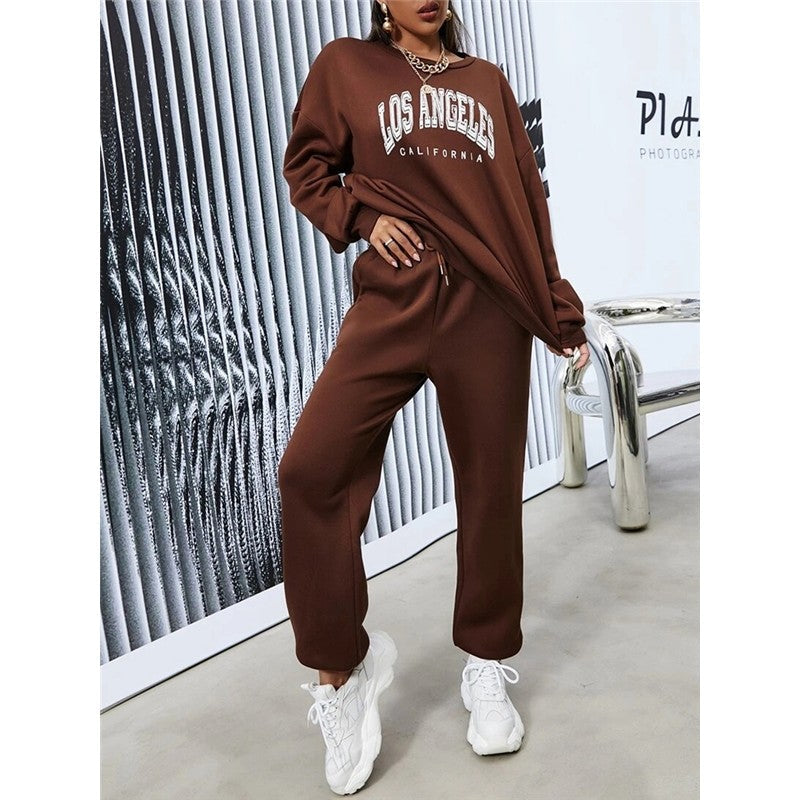 Long Sleeve Round Neck Sweater Printed Suit