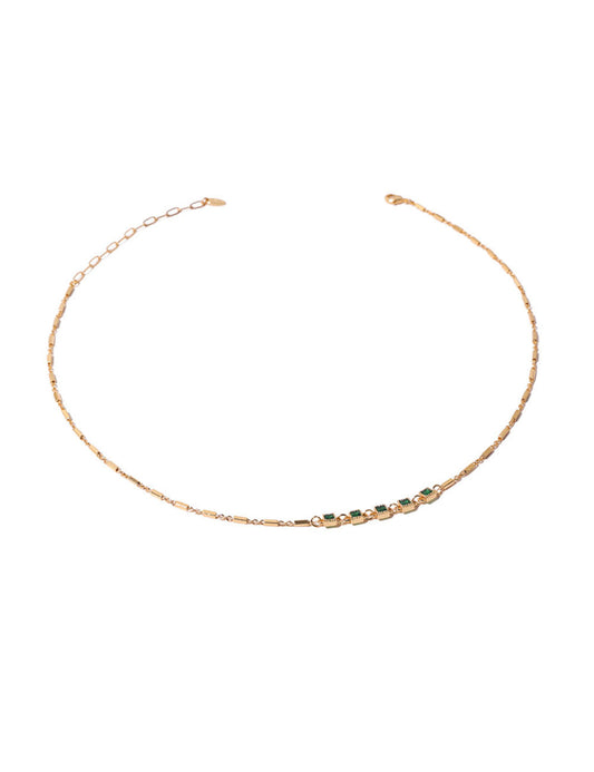 Retro Gold Plated Emerald Zircon Necklace