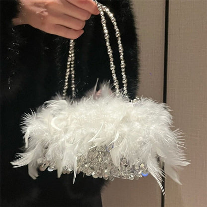 Feather Sequin Evening Clutch Bag