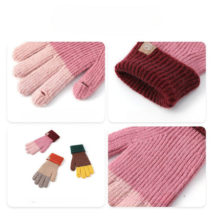 Splicing Color Block Ribbed Knit Gloves