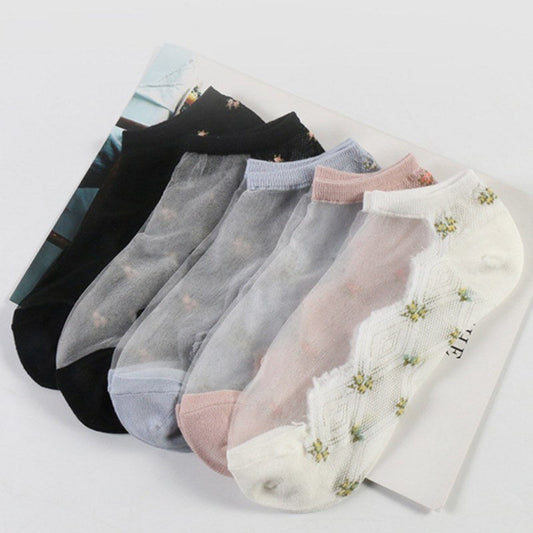 Flower Mesh Transparent Thin Short Socks