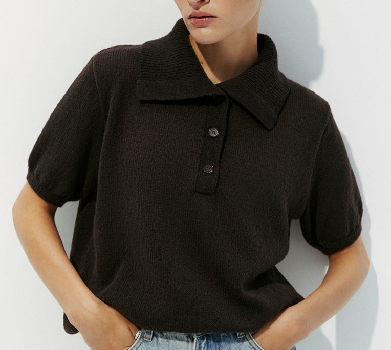 Simple Puff Sleeve Pullover Solid Knit Top