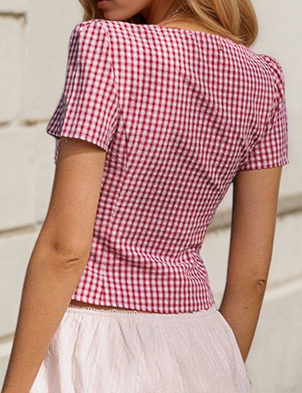 Simple Color Block V-Neck Button Down Shirt