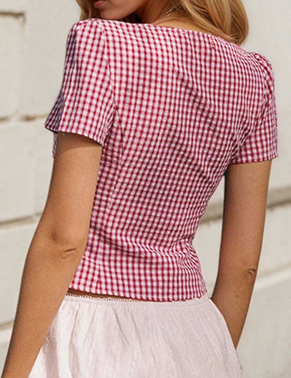 Simple Color Block V-Neck Button Down Shirt