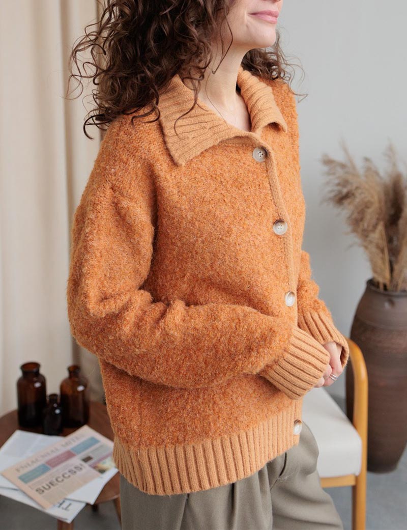 Casual Lapel Collar Long Sleeve Fuzzy Cardigan