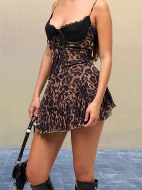 Trendy Leopard Print Spaghetti Strap Mini Dress