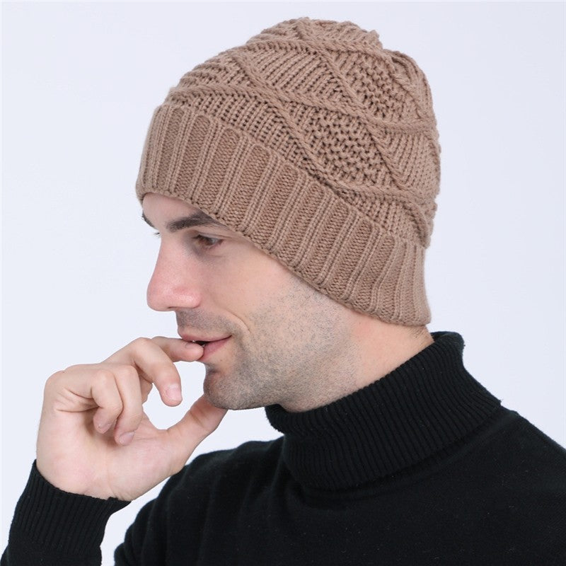 Men's Knitted Diamond Pattern Ear Warmer Hat