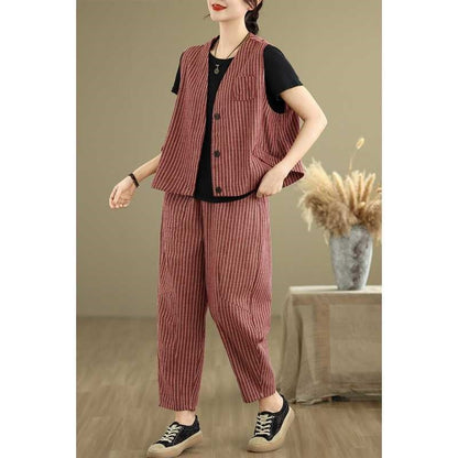 Striped Fashion Vest Loose Harem Pants Set