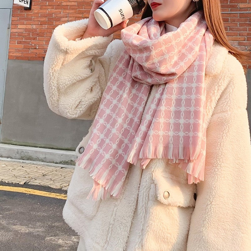 Printed Pattern Thick Tassel Shawl Scarf