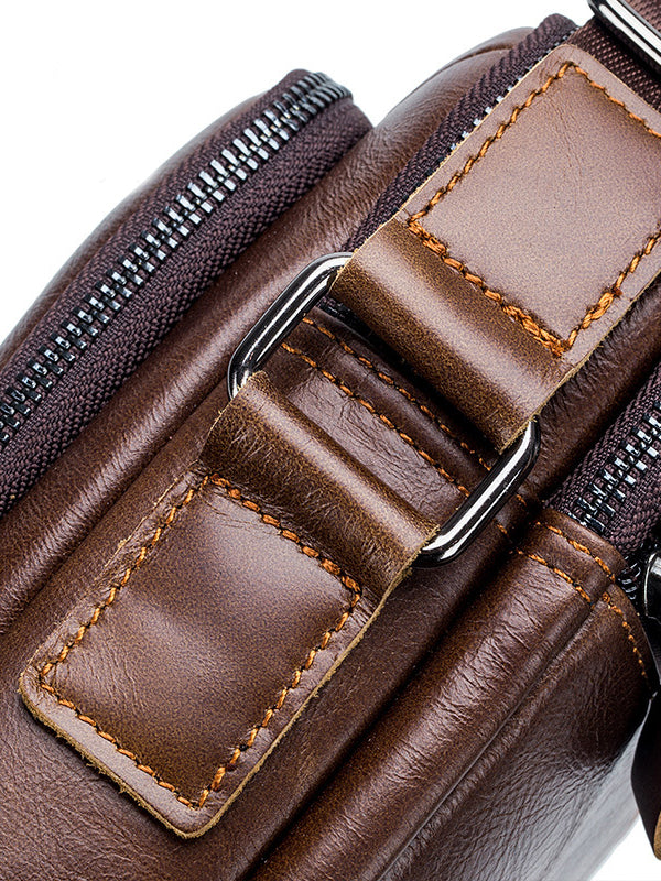 Solid Zipper Leather Multi-layer Pocket Crossbody Bag