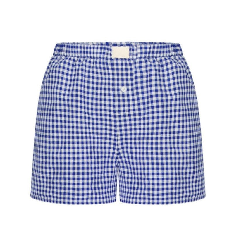 High Waist Loose Wide Leg Plaid Shorts