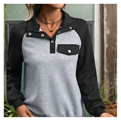 Casual Contrast Color Block Stand Collar Sweatshirt