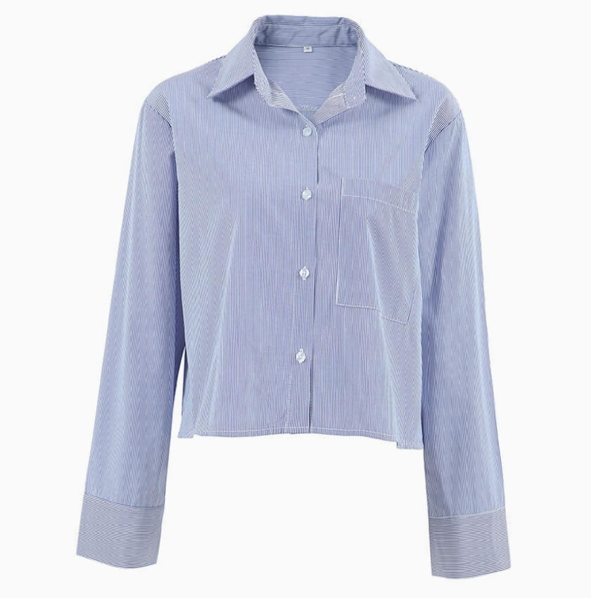 Striped Lapel Button Down Short Shirts