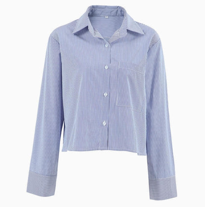 Striped Lapel Button Down Short Shirts